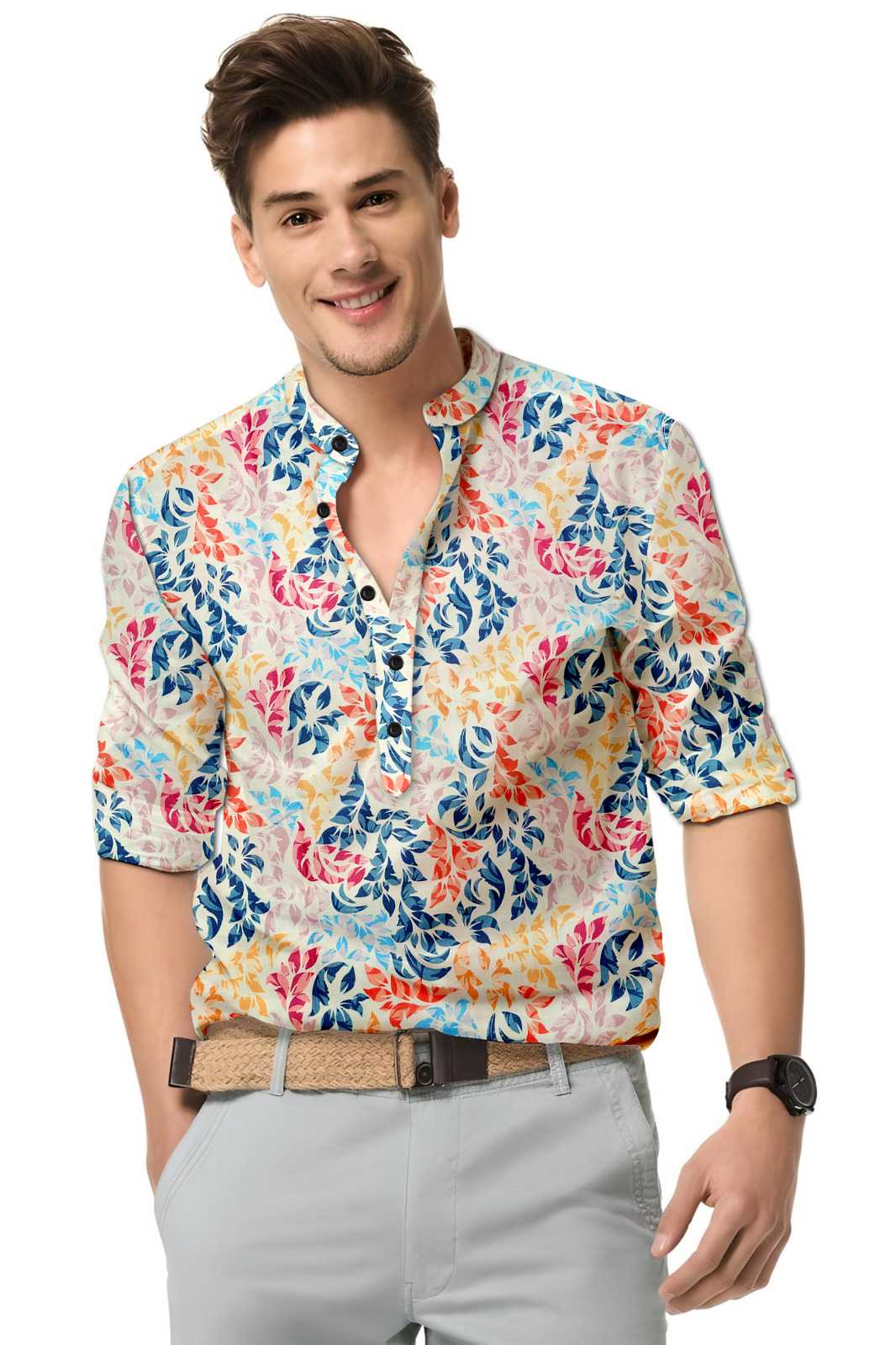 Ynf Cotton KESH662 ST65 Mens Wear Wholesale Casual Wear Mens Printed Shirts Indo Western Manufacturer- Kapda Export