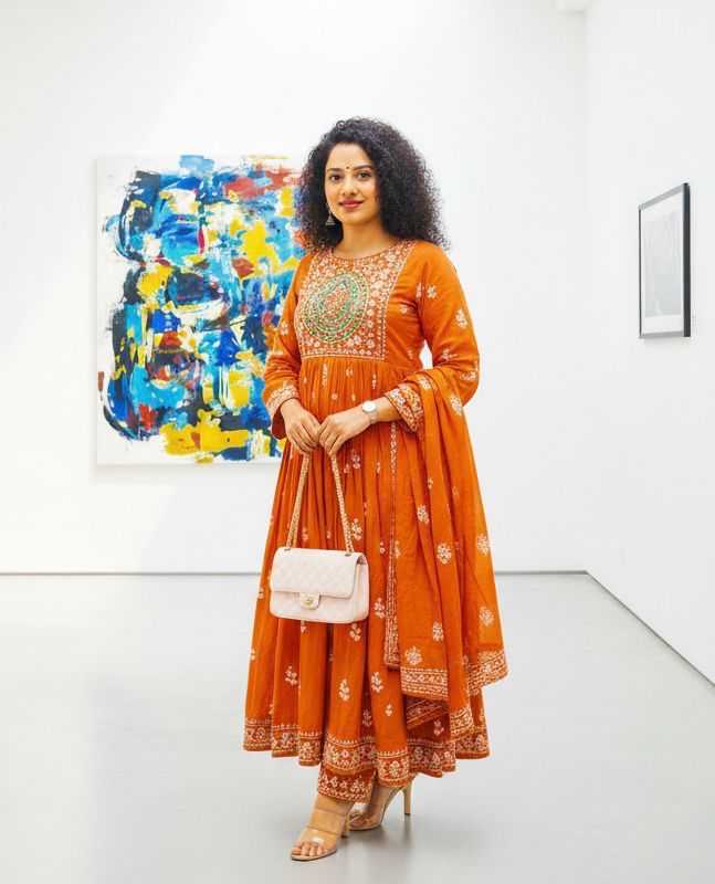 Ynf Cotton KESH684 KALANK Suits & Dresses Wholesale Embroidery Suits Ethnic Dresses Orange Salwar Suit Manufacturer- Kapda Export