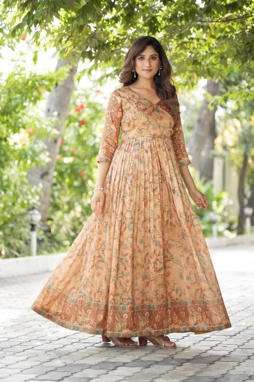 Ynf Crepe Silk KESH249 angarkha gown Gowns Wholesale Fancy Gowns Wedding Gown Floral Print Gowns Manufacturer- Kapda Export