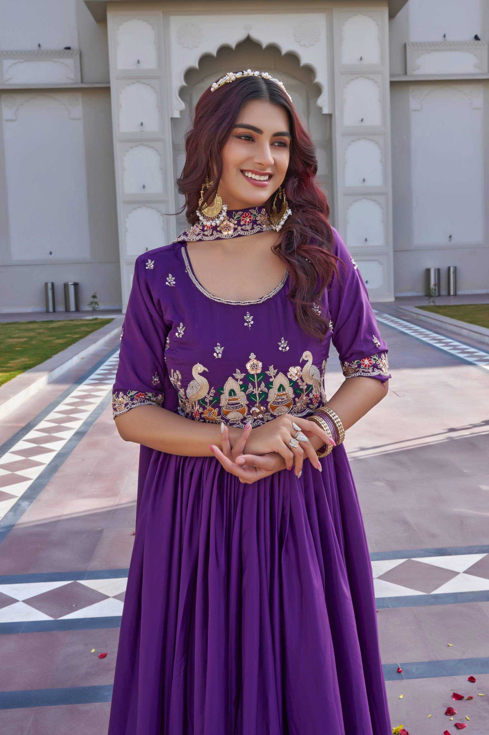 Ynf Crepe Silk KESH498 152 Gowns Wholesale Embroidery Gowns Long Gowns Designer Gowns Manufacturer- Kapda Export