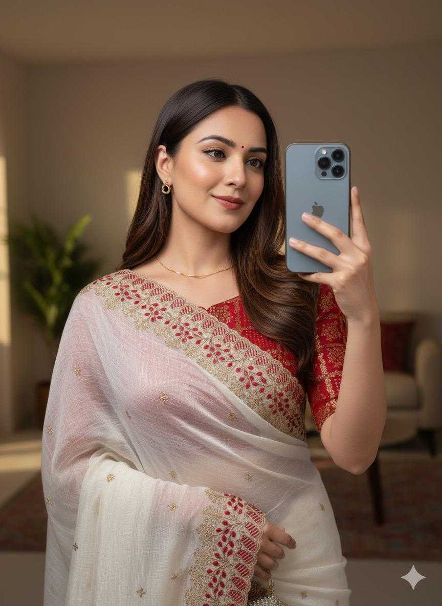 Ynf Crunchi KESH687 JUHI Sarees Wholesale Chiffon Sarees Embroidered Sarees White Sarees Manufacturer- Kapda Export