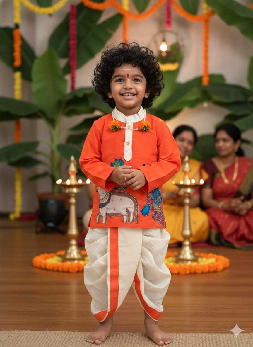 Ynf Fancy KESH505 Kalamkari Kids Wear Wholesale Kids Dhoti Kurta Kids Ethnic Wear Kids Traditional Outfits Manufacturer- Kapda Export