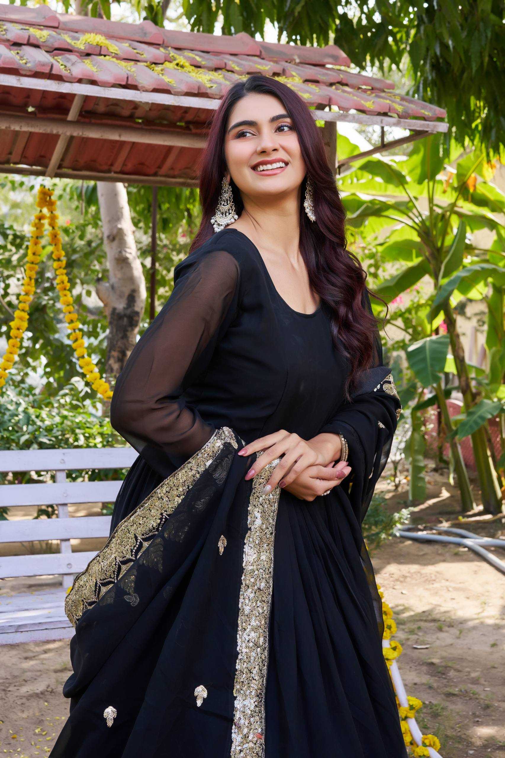 Ynf Faux Georgette KESH498 157 Gowns Wholesale Embroidery Gowns Long Gowns Wedding Gown Manufacturer- Kapda Export