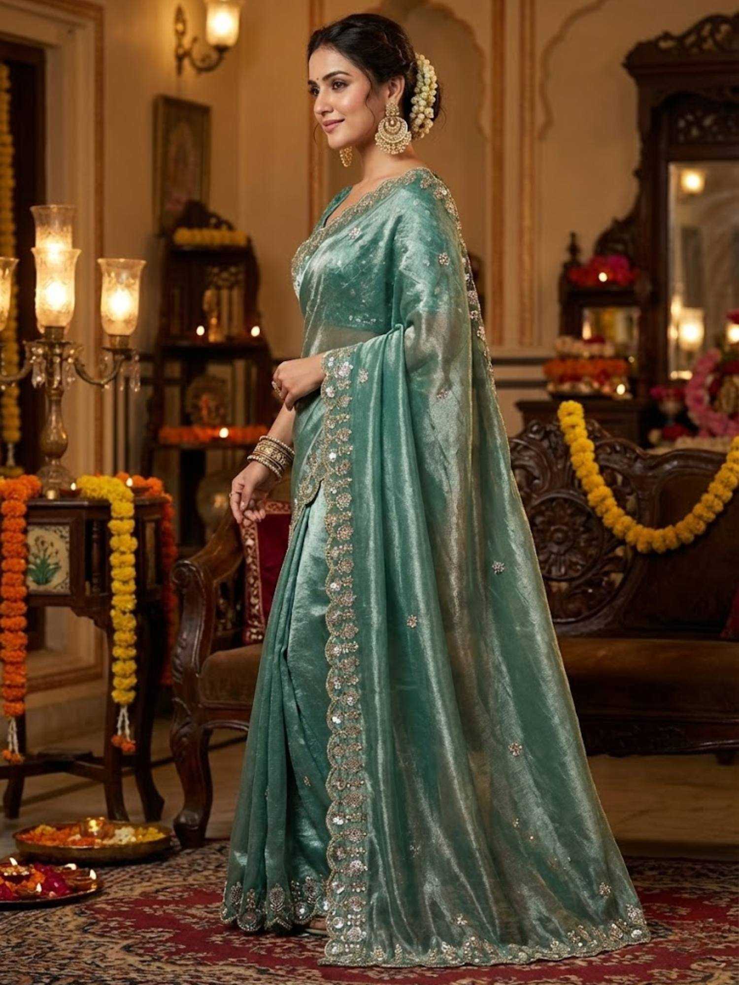 Ynf FENDY Satin Silk KESH621 6039 Sarees Silk Sarees Wholesale Party Wear Sarees Branded Sarees Sequins Work Saree Manufacturer- Kapda Export