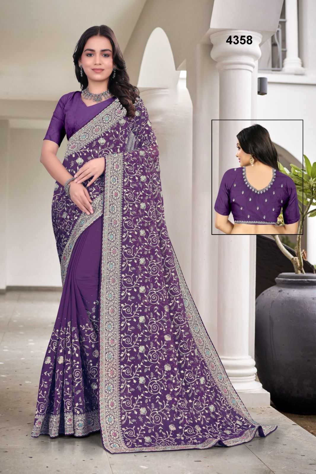 Ynf Georgette KESH114 4358 Sarees Wholesale Embroidered Sarees Stone Work Saree Zari Border Sarees Manufacturer- Kapda Export