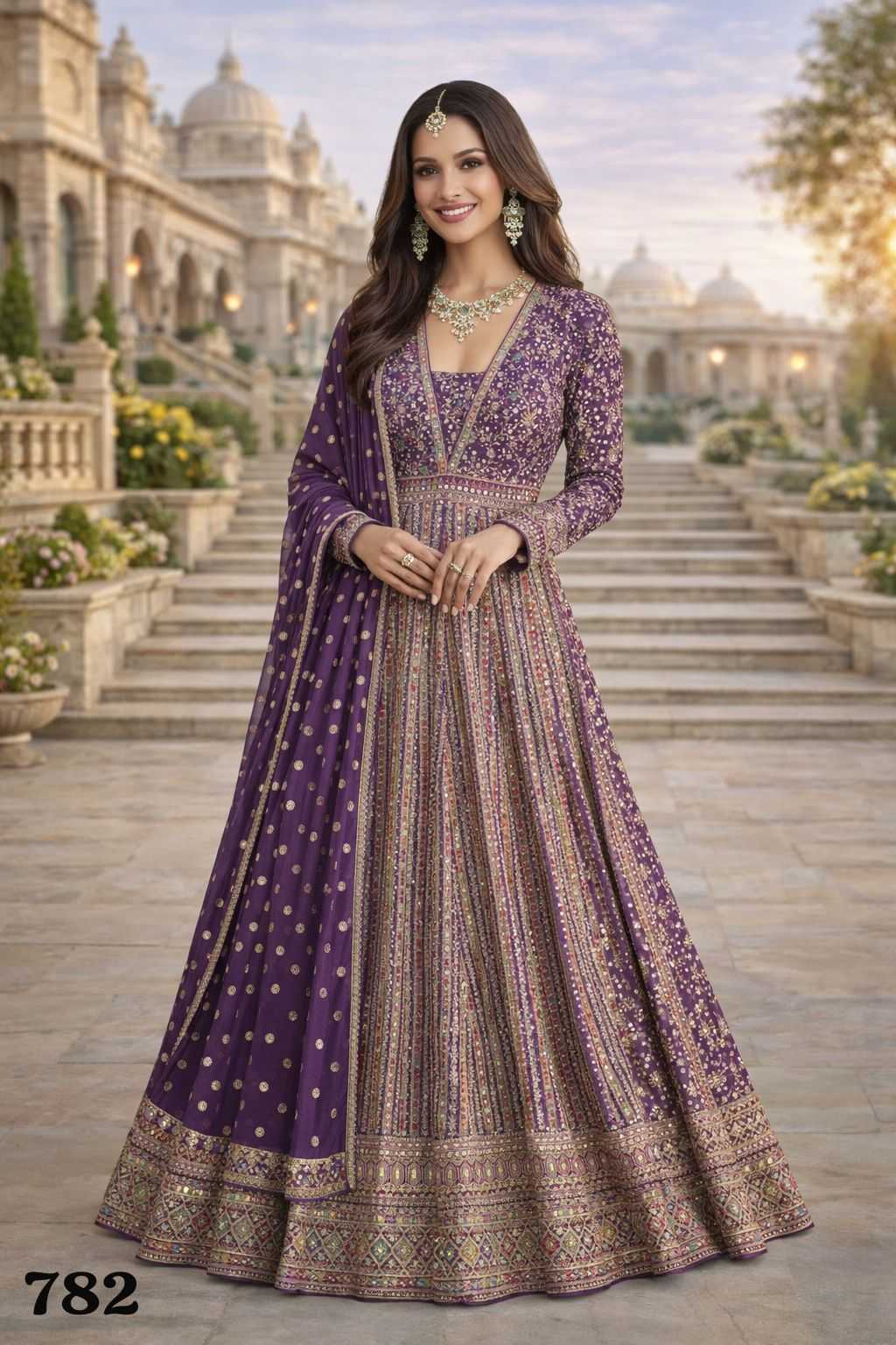 Ynf Georgette KESH481 MRUDANGI WOMANIYA 782 Gowns Wholesale Georgette Gown Embroidered Gown Wedding Gown Manufacturer- Kapda Export