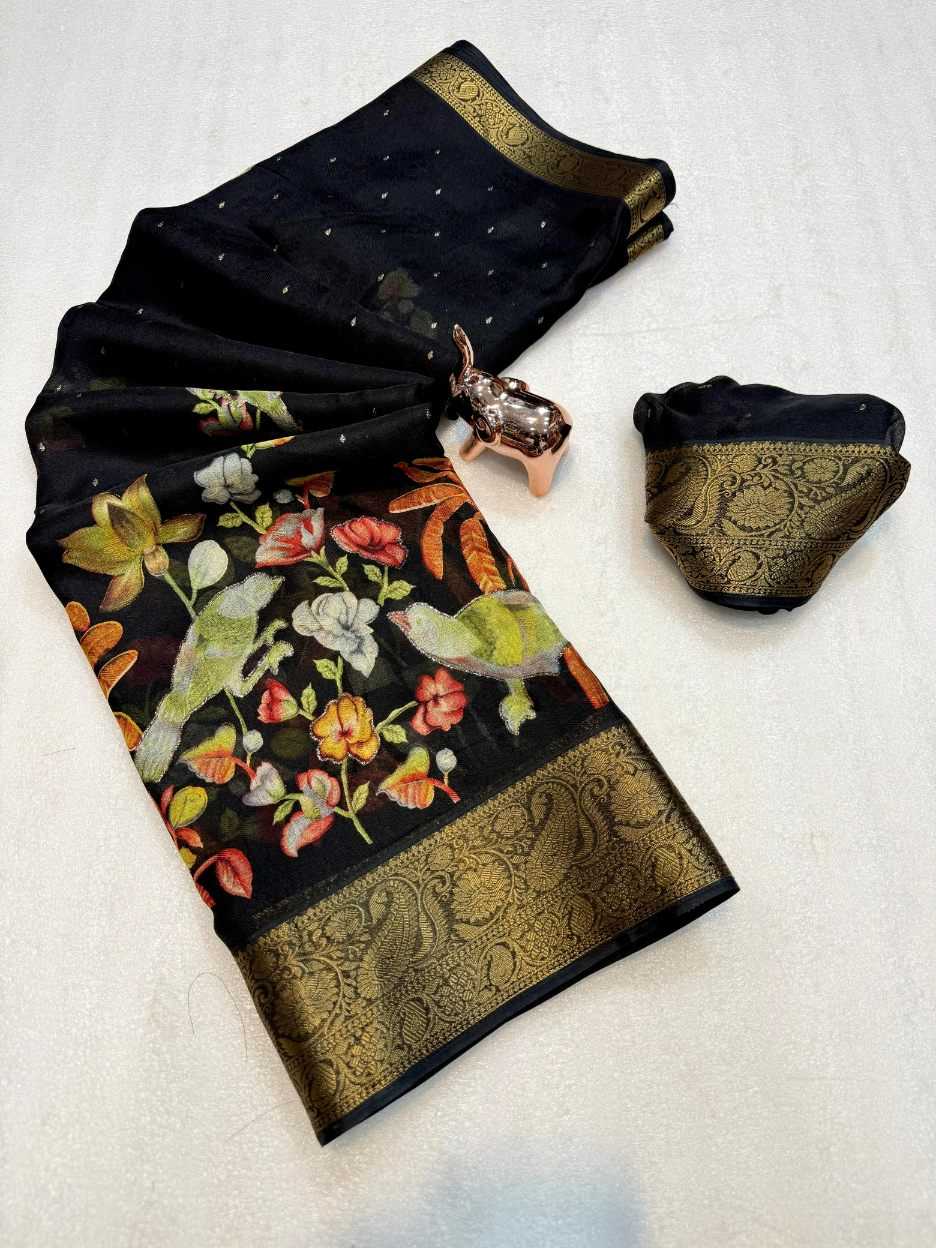 Ynf Georgette KESH695 Black Parrot Sarees Wholesale Designer Sarees Georgette Sarees Black Sarees Manufacturer- Kapda Export