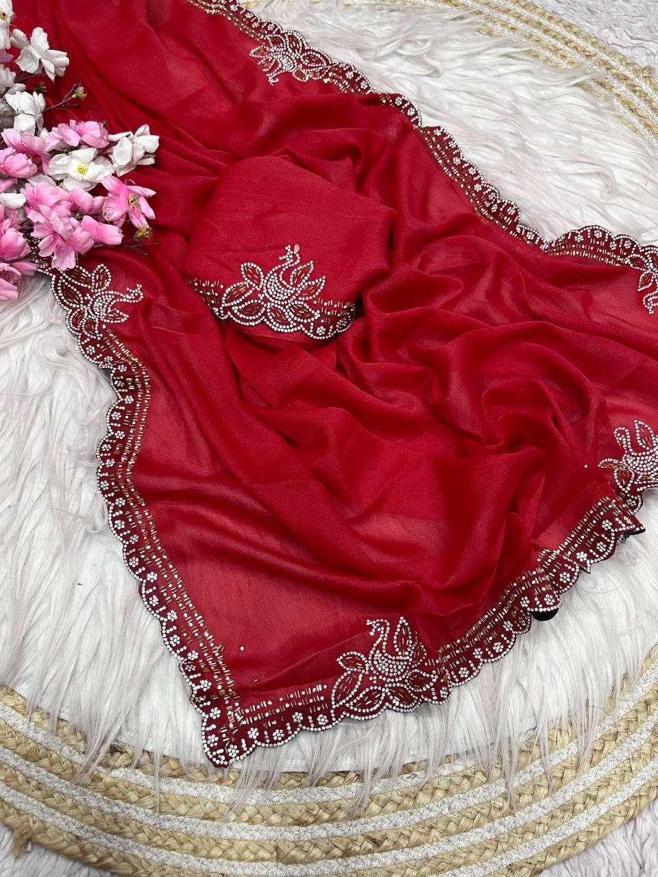 Ynf Georgette RIN230 662 Sarees Wholesale Georgette Sarees Work Sarees Red Sarees Manufacturer- Kapda Export