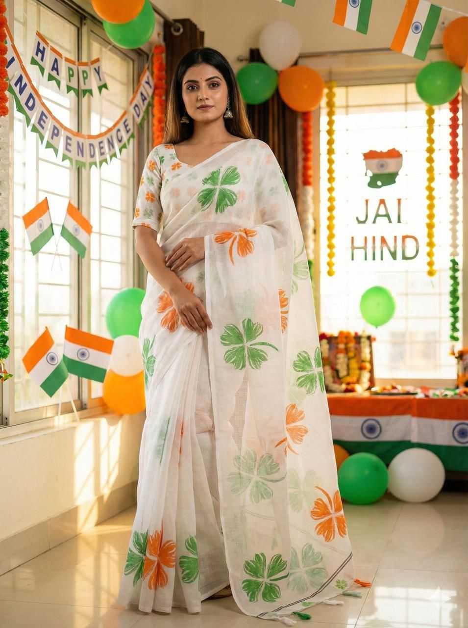 Ynf Linen KESH577 REPUBLIC DAY Sarees Festive Collections Wholesale Linen Sarees Republic Day Collections Independence Day Collections Manufacturer- Kapda Export