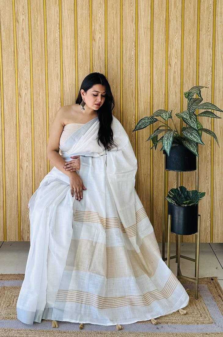 Ynf Linen KESH626 1062 Sarees Wholesale White Sarees Linen Sarees Festive Sarees Manufacturer- Kapda Export