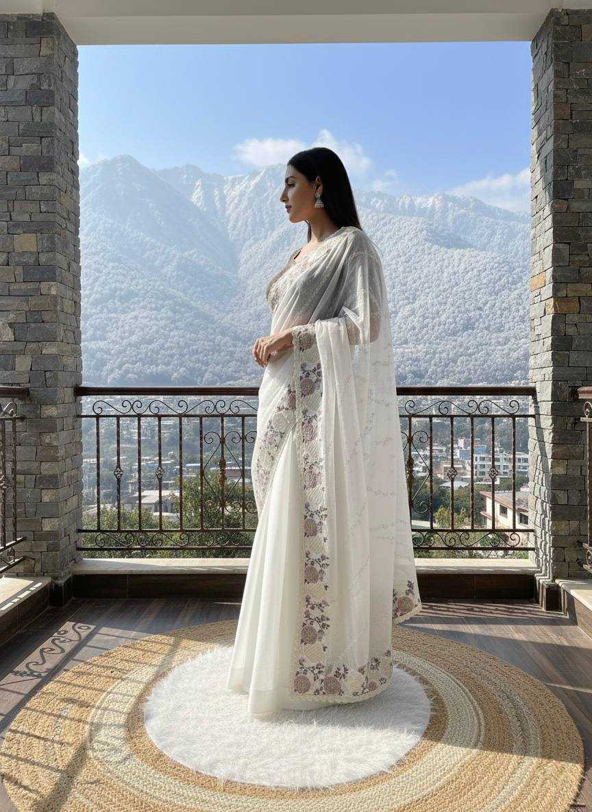 Ynf Organza RIN105 MUGHDA Sarees Wholesale Organza Sarees Party Wear Sarees White Sarees Manufacturer- Kapda Export