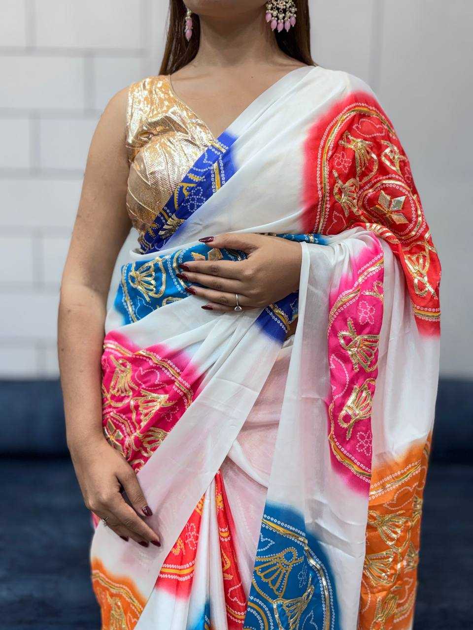 Ynf Pure Bandhej KESH709 4 Sarees Wholesale Printed Sarees Butta Sarees Gota Work Saree Manufacturer- Kapda Export