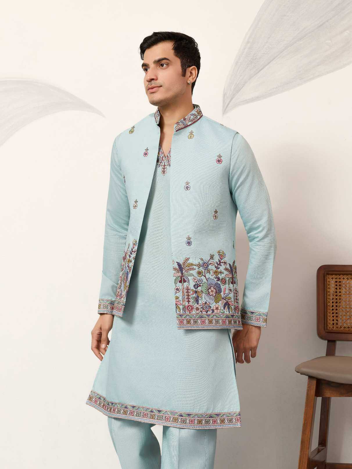 Ynf Silk Viscose RIN202 SHUBHKALA COUTURE 61651 Mens Wear Wholesale Mens Kurtas Festive & Wedding Coats Kurta Set with Jacket Manufacturer- Kapda Export