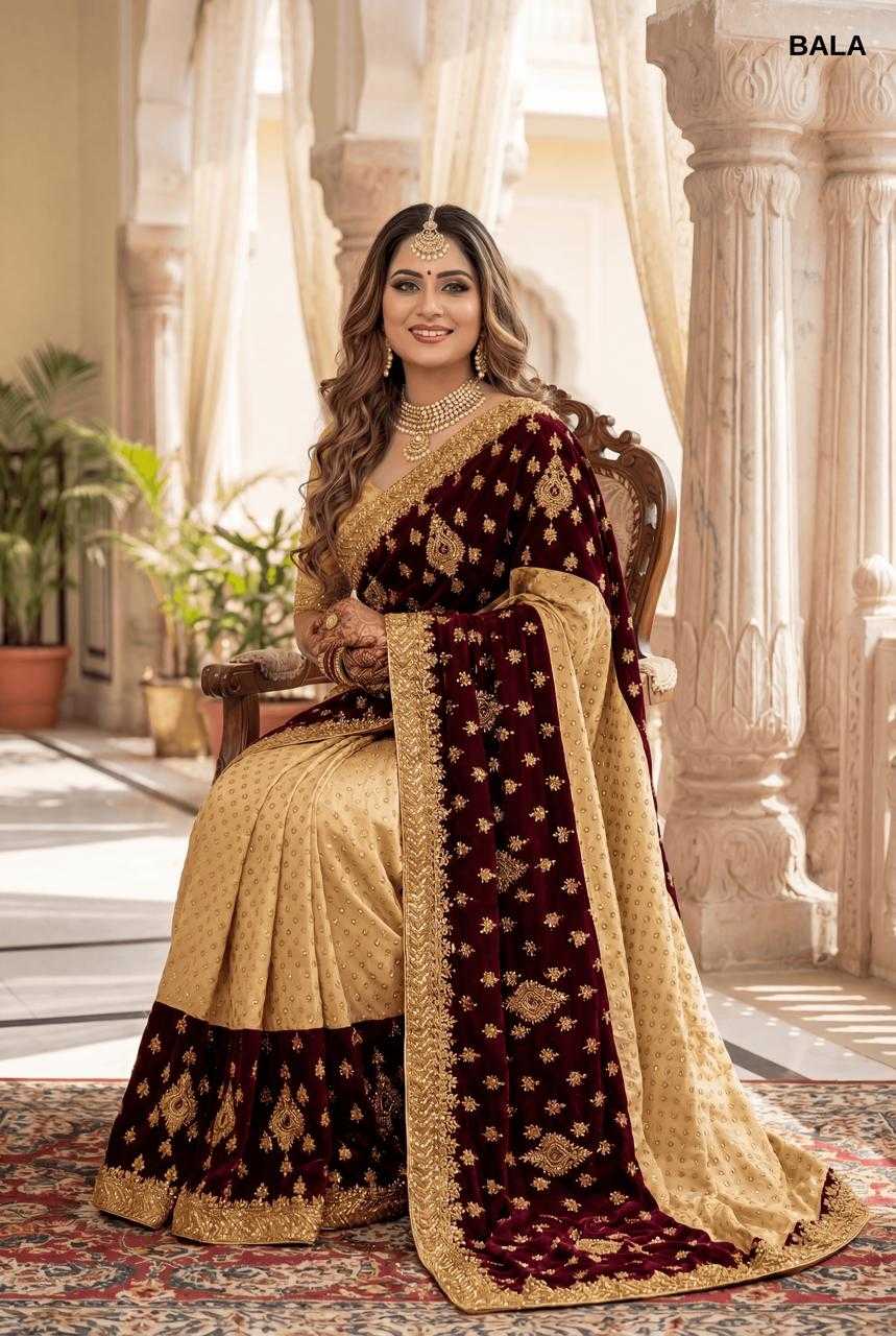 Ynf Velvet KESH114 BALA Sarees Festive Collections Wholesale Velvet Sarees Embroidered Sarees Silk Sarees Manufacturer- Kapda Export