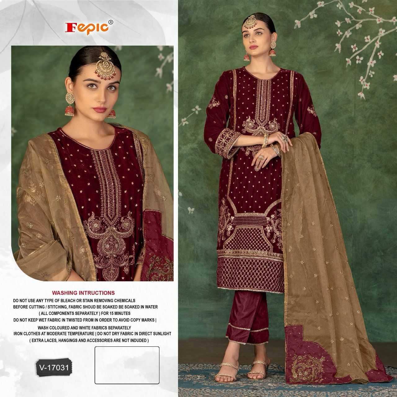 Ynf Velvet KESH677 FEPIC ROSEMEEN V 17031 Suits & Dresses Islamic Clothing Festive Collections Wholesale Unstitched Suits Velvet Suits Embroidered Suits Manufacturer- Kapda Export