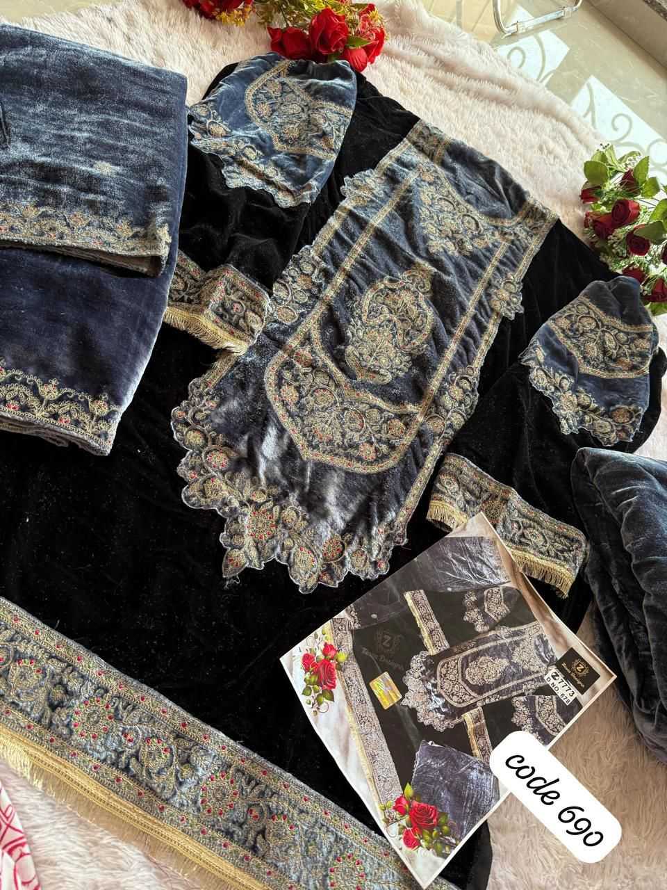 Ynf Velvet KESH677 Ziaaz Designs 690 Suits & Dresses Islamic Clothing Wholesale Pakistani Suits Unstitched Suits Velvet Suits Manufacturer- Kapda Export