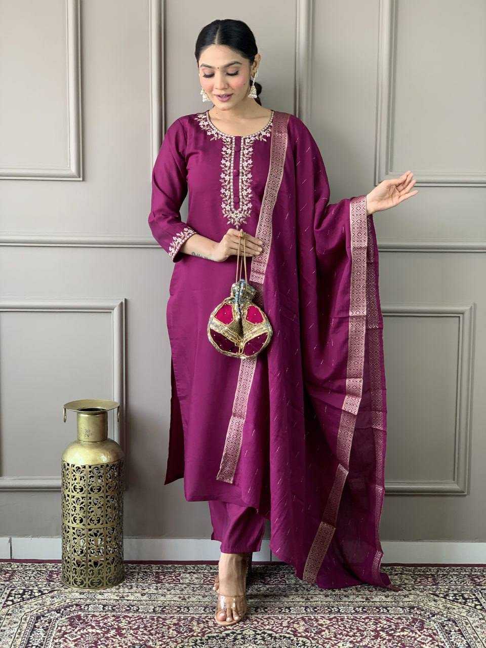 Ynf Viscose Chanderi KESH655 1002 Suits & Dresses Festive Collections Wholesale Ladies Salwar Suits Chanderi Suit Embroidered Suits Manufacturer- Kapda Export