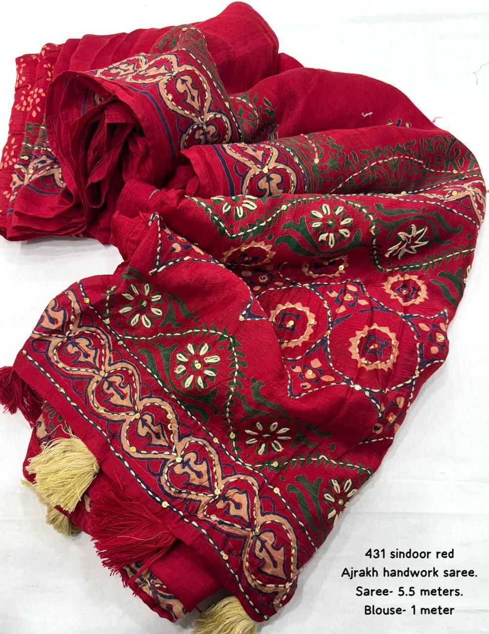 Ynf Chanderi Cotton KESH433 431 Sarees Wholesale Printed Sarees Ajrakh Sarees Hand Work Sarees Manufacturer- Kapda Export