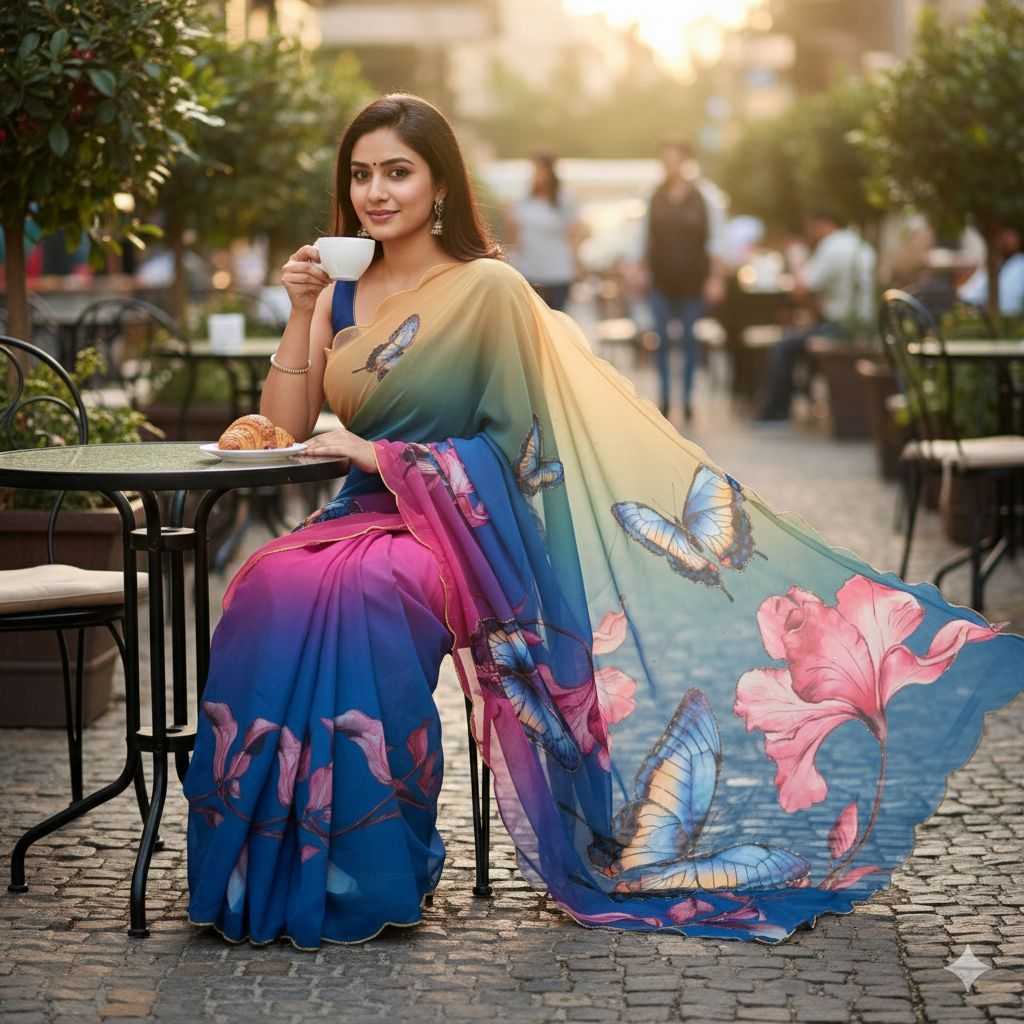 Ynf Chiffon KESH716 BUTTERFLY Sarees Wholesale Printed Sarees Chiffon Sarees Weightless Sarees Manufacturer- Kapda Export