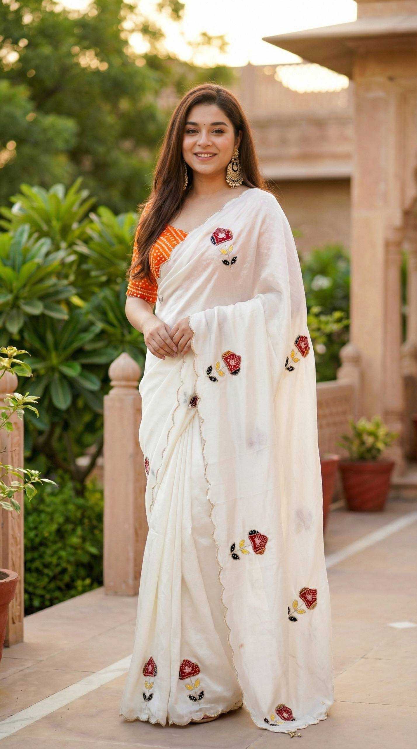 Ynf Chinon KESH518 4462 Sarees Wholesale Hand Work Sarees Butta Sarees Bandhani Bandhej Sarees Manufacturer- Kapda Export