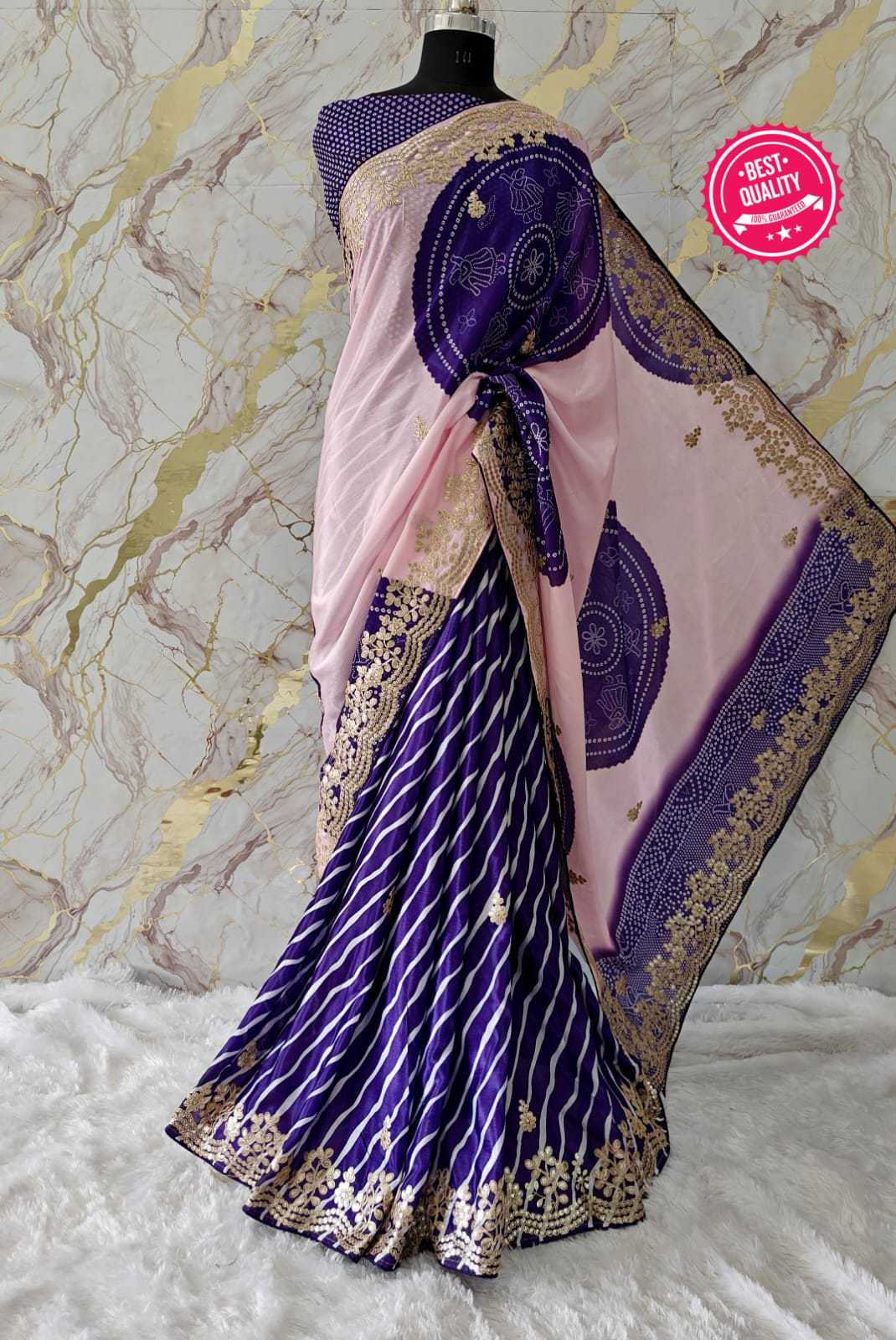 Ynf Chinon Silk RIN102 Chinon Sarees Wholesale Gota Patti Sarees Cutwork Saree Traditional Sarees Manufacturer- Kapda Export