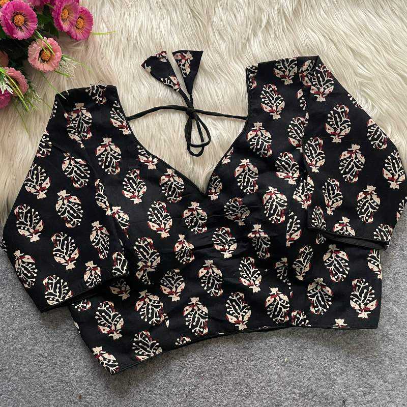 Ynf Cotton KESH426 Ajrakh 18 Readymade Blouses Wholesale V-Neck Blouses Designer Blouse Cotton Blouse Manufacturer- Kapda Export