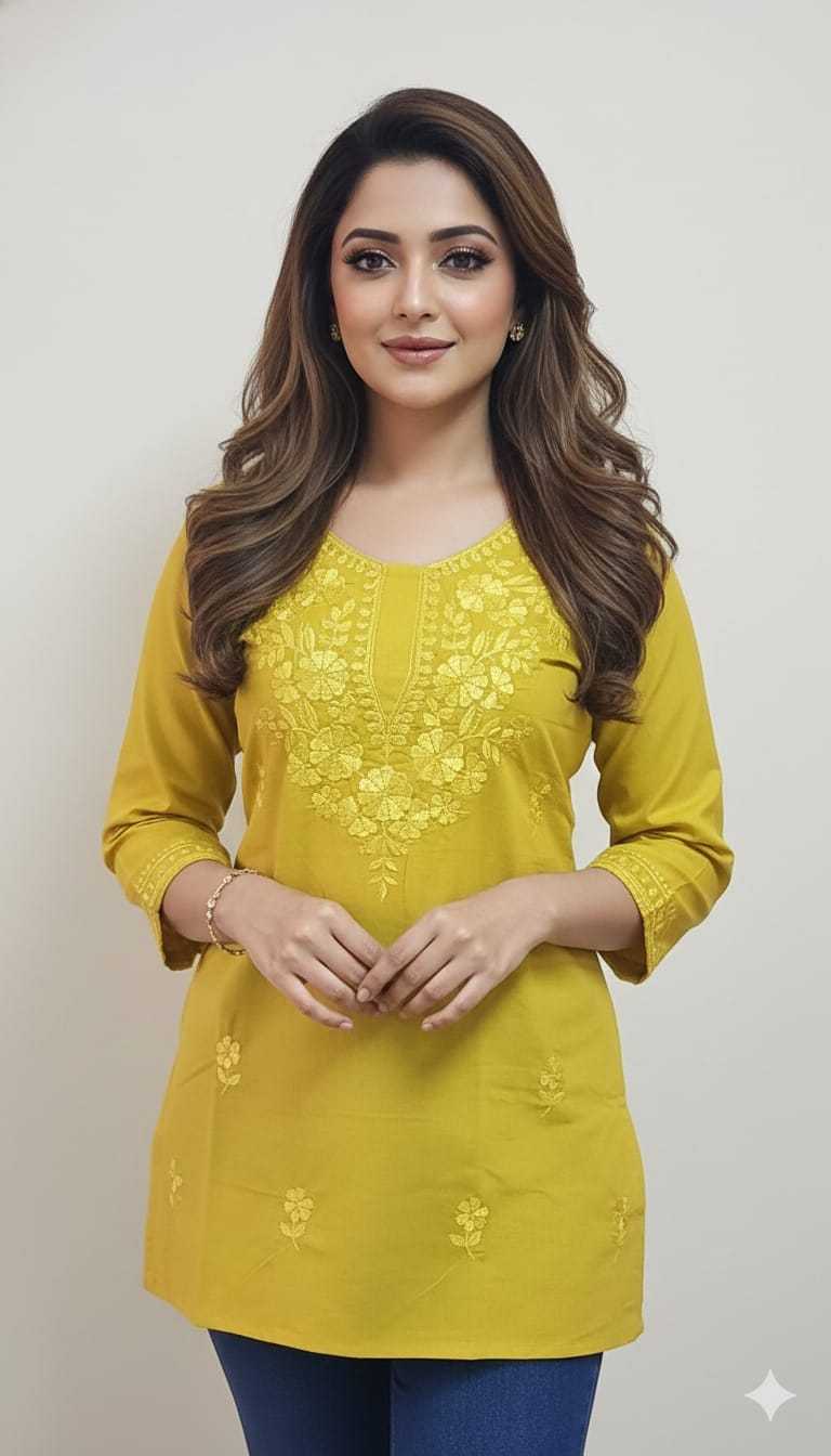 Ynf Cotton KESH585 Chikan Kurti Wholesale Festive Kurtis Short Kurtis Embroidered Kurtis Manufacturer- Kapda Export