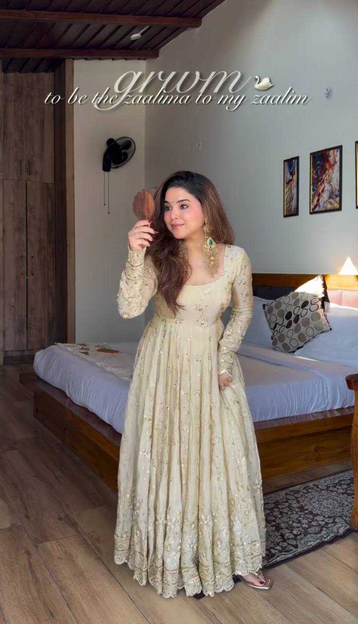 Ynf Crush Silk KESH499 5329 Gowns Wholesale Embroidery Gowns Designer Gowns Silk Gowns Manufacturer- Kapda Export