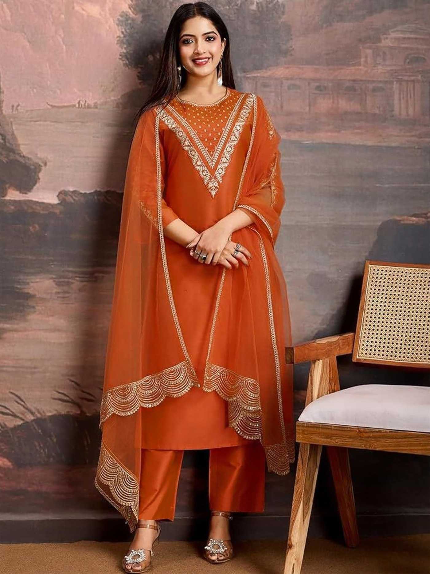 Ynf Fancy KESH334 Dastoor Suits & Dresses Festive Collections Wholesale Party wear suits Embroidered Suits Orange Salwar Suit Manufacturer- Kapda Export