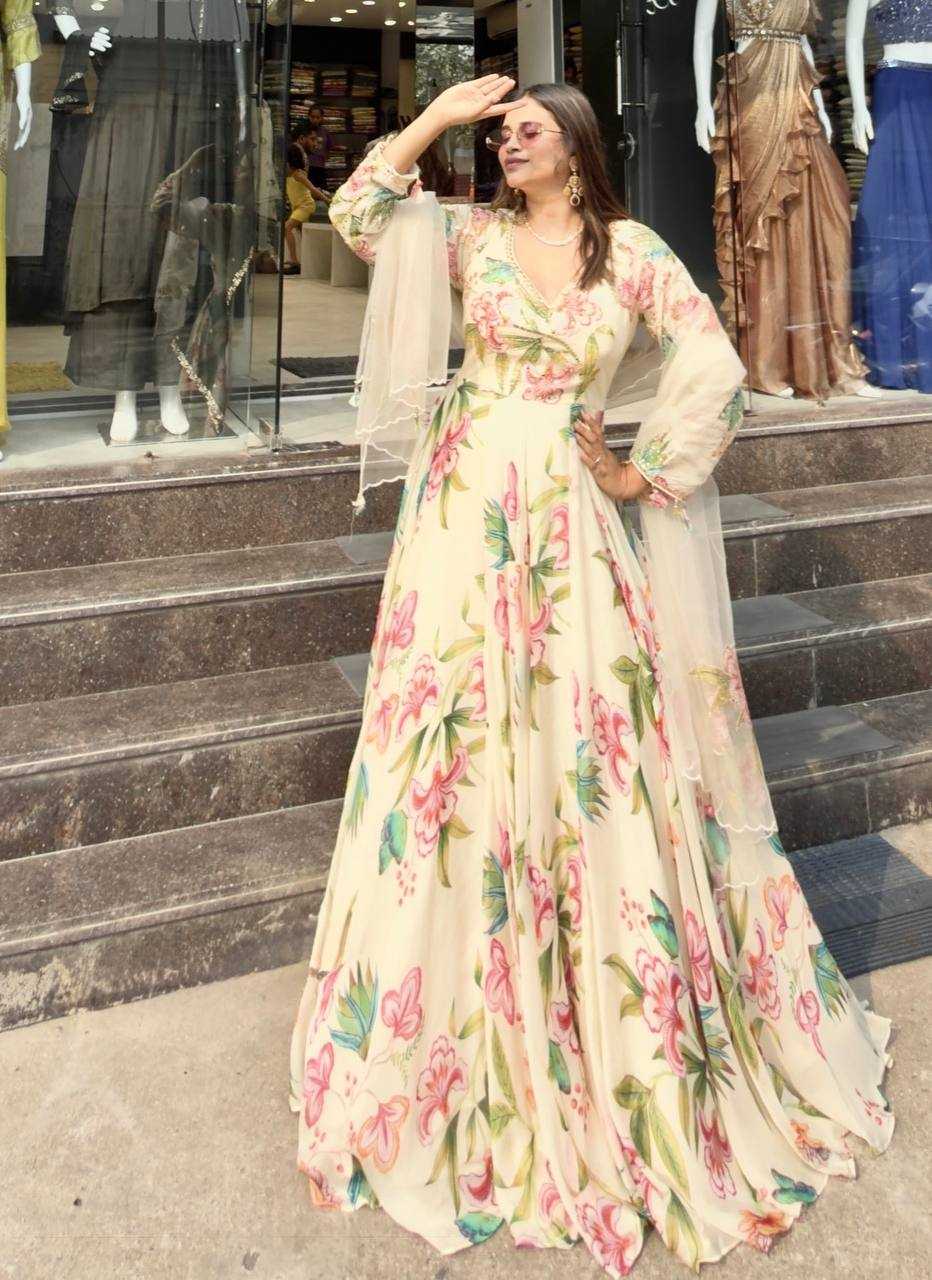 Ynf Faux Georgette KESH159 1386 Gowns Wholesale Printed Gowns Georgette Gown Designer Gowns Manufacturer- Kapda Export