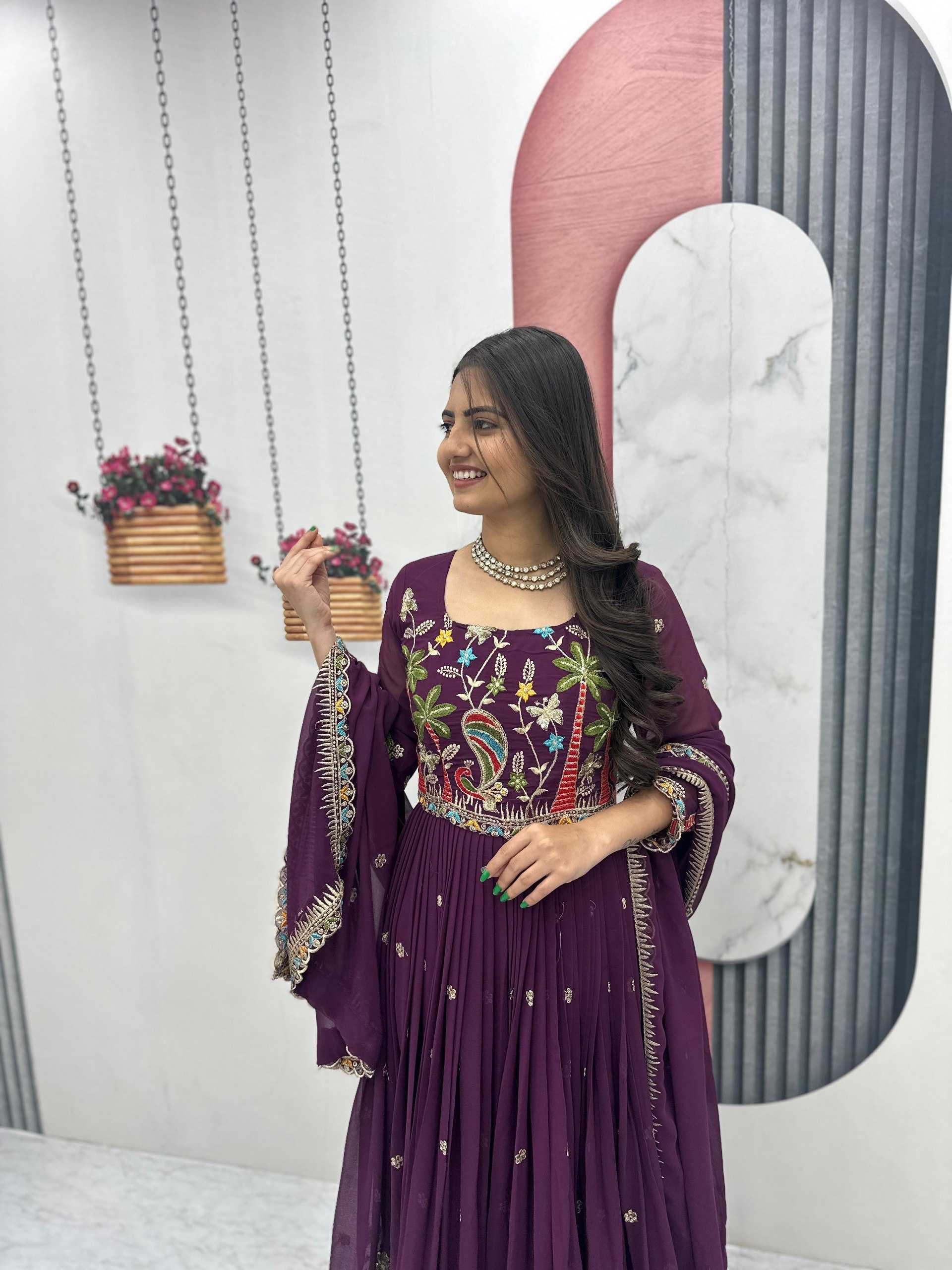 Ynf Faux Georgette KESH497 310 Gowns Wholesale Embroidery Gowns Wedding Gown Sequin Gowns Manufacturer- Kapda Export