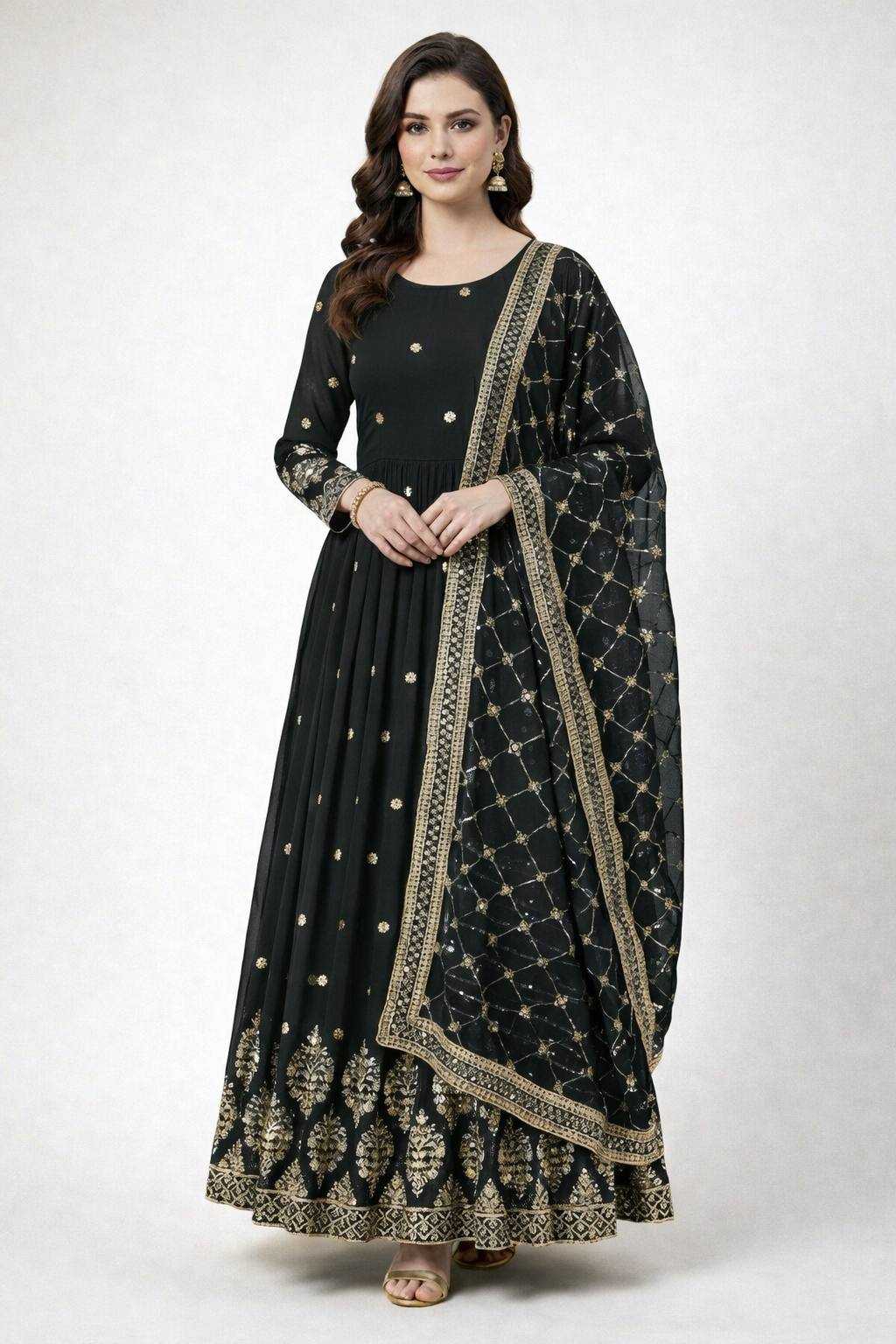 Ynf Faux Georgette KESH499 359 Gowns Wholesale Embroidery Gowns Georgette Gown Designer Gowns Manufacturer- Kapda Export
