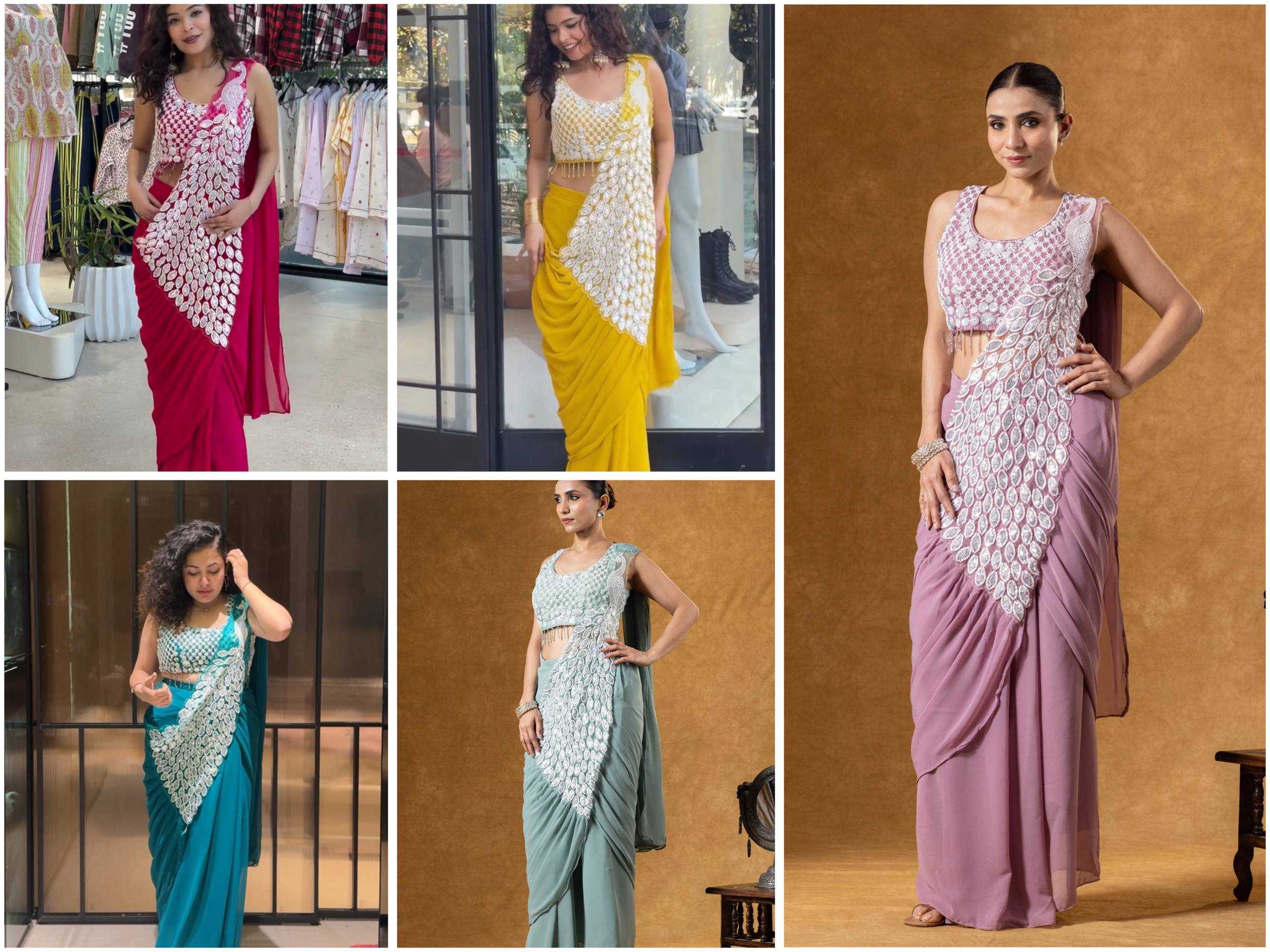 Ynf Faux Georgette RIN215 1165 Sarees Wholesale Ready To Wear Sarees Party Wear Sarees Modern Sarees Manufacturer- Kapda Export