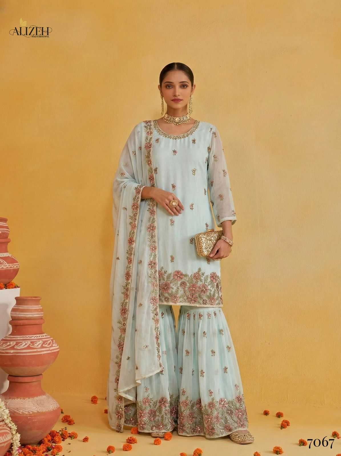 Ynf Georgette KESH530 ALIZEH 7066 Kurti Wholesale Festive Kurtis Georgette Kurti Embroidered Kurtis Manufacturer- Kapda Export