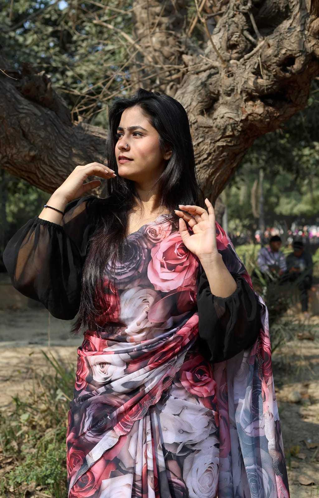 Ynf Georgette KESH673 GULABO Sarees Wholesale Designer Sarees Printed Sarees Stone Work Saree Manufacturer- Kapda Export