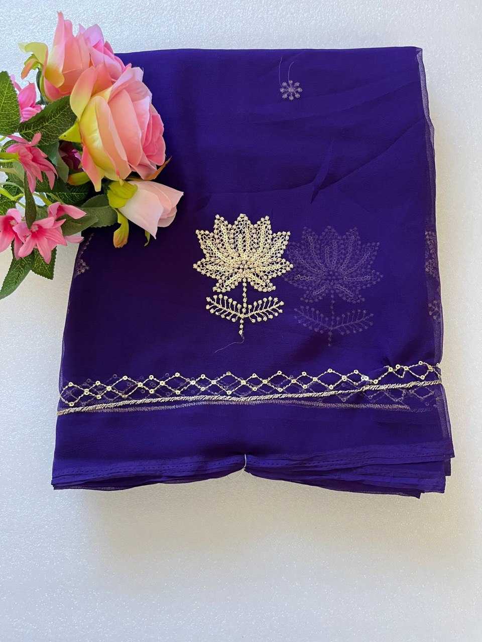 Ynf Georgette KESH696 009 Sarees Wholesale Sequence Sarees Work Sarees Embroidered Sarees Manufacturer- Kapda Export