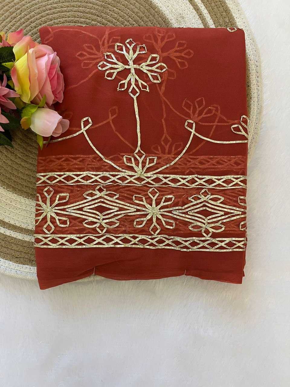 Ynf Georgette KESH696 18 Sarees Wholesale Gota Patti Sarees Embroidered Sarees Heavy Work Sarees Manufacturer- Kapda Export