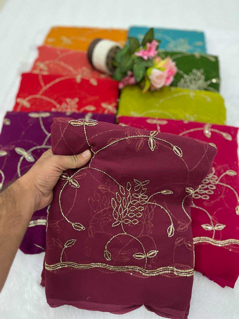 Ynf Georgette KESH696 31 Sarees Wholesale Sequence Sarees Work Sarees Embroidered Sarees Manufacturer- Kapda Export