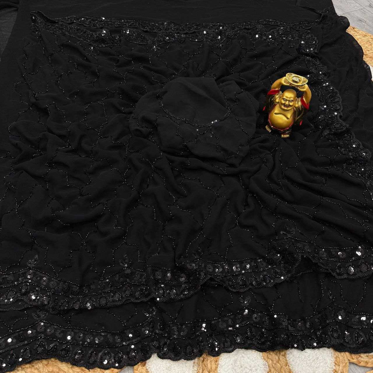 Ynf Georgette KESH697 velvet shine Sarees Festive Collections Wholesale Georgette Sarees Hand Work Sarees Black Sarees Manufacturer- Kapda Export