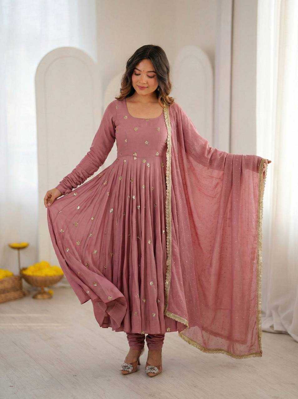 Ynf Heavy Roman Silk KESH499 5330 Gowns Wholesale Embroidery Gowns Designer Gowns Silk Gowns Manufacturer- Kapda Export