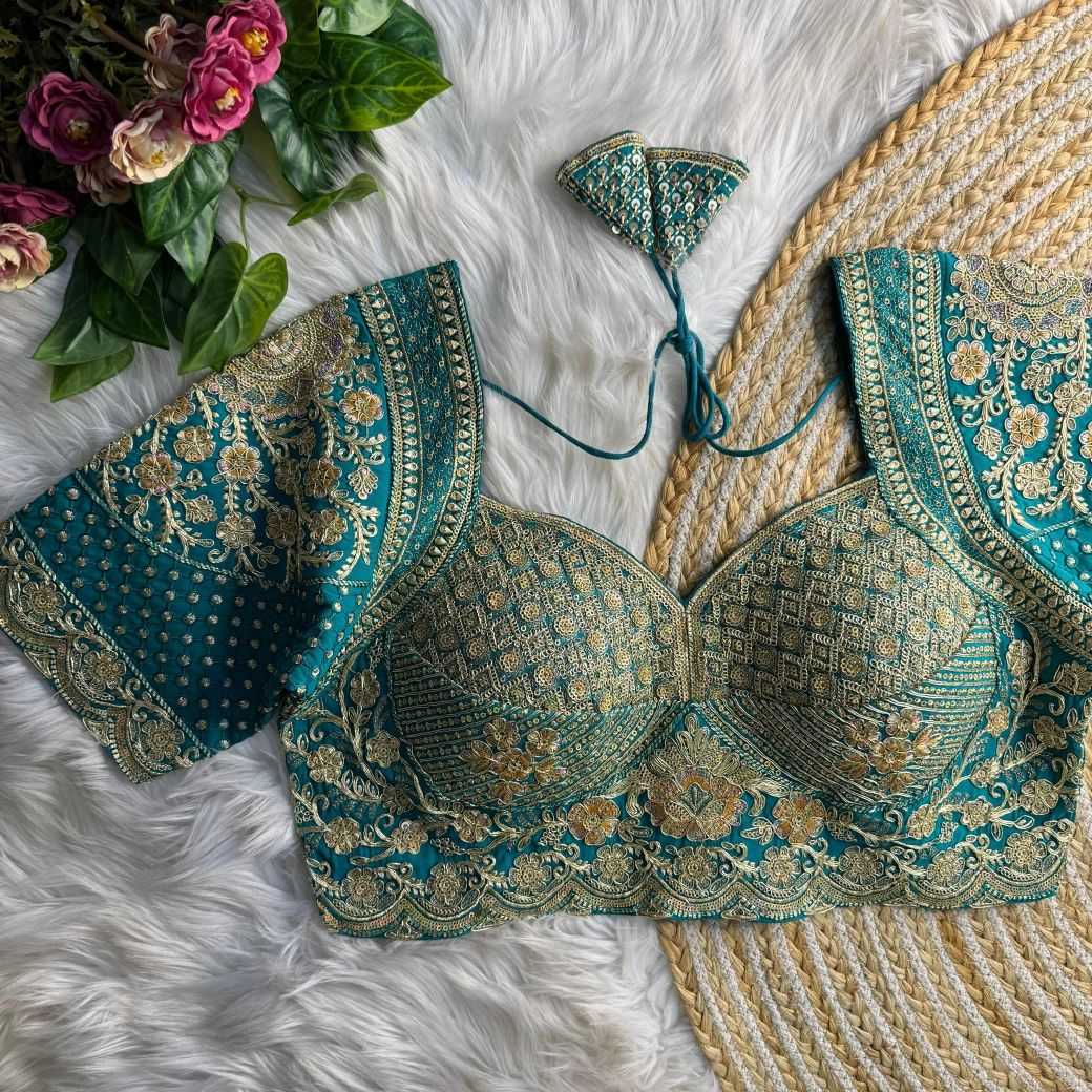 Ynf Heavy Roman Silk KESH645 INSPIRED Readymade Blouses Wholesale Sequence Embroidery Blouse Designer Blouse Silk Blouse Manufacturer- Kapda Export