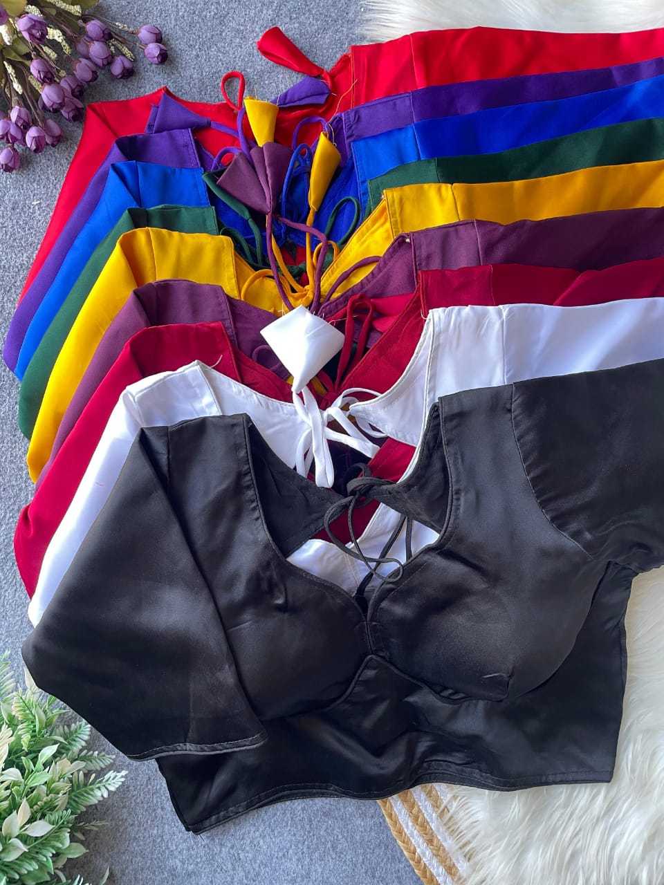 Ynf Malay Satin Silk KESH411 MALAI Readymade Blouses Wholesale V-Neck Blouses Printed Blouse Designer Blouse Manufacturer- Kapda Export