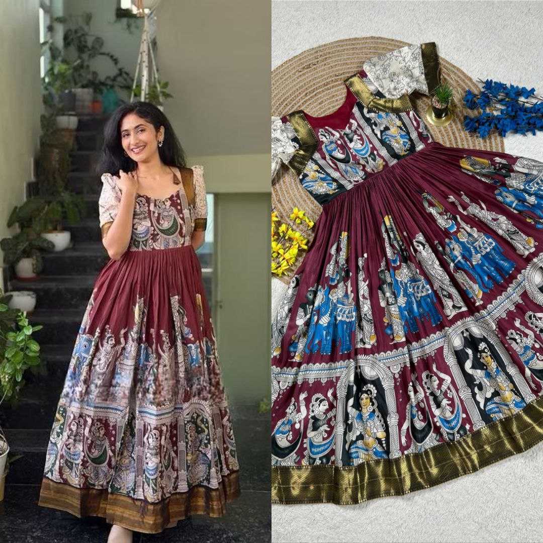 Ynf Muslin Cotton KESH167 AYUSH Gowns Wholesale Fancy Gowns Party Gowns Floral Print Gowns Manufacturer- Kapda Export