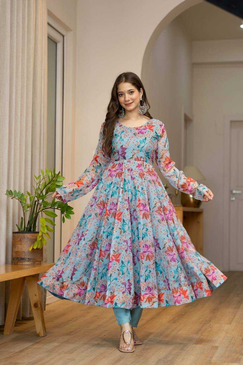 Ynf Organza KESH617 18 Gowns Wholesale Anarkali Gown Party Gowns Floral Print Gowns Manufacturer- Kapda Export
