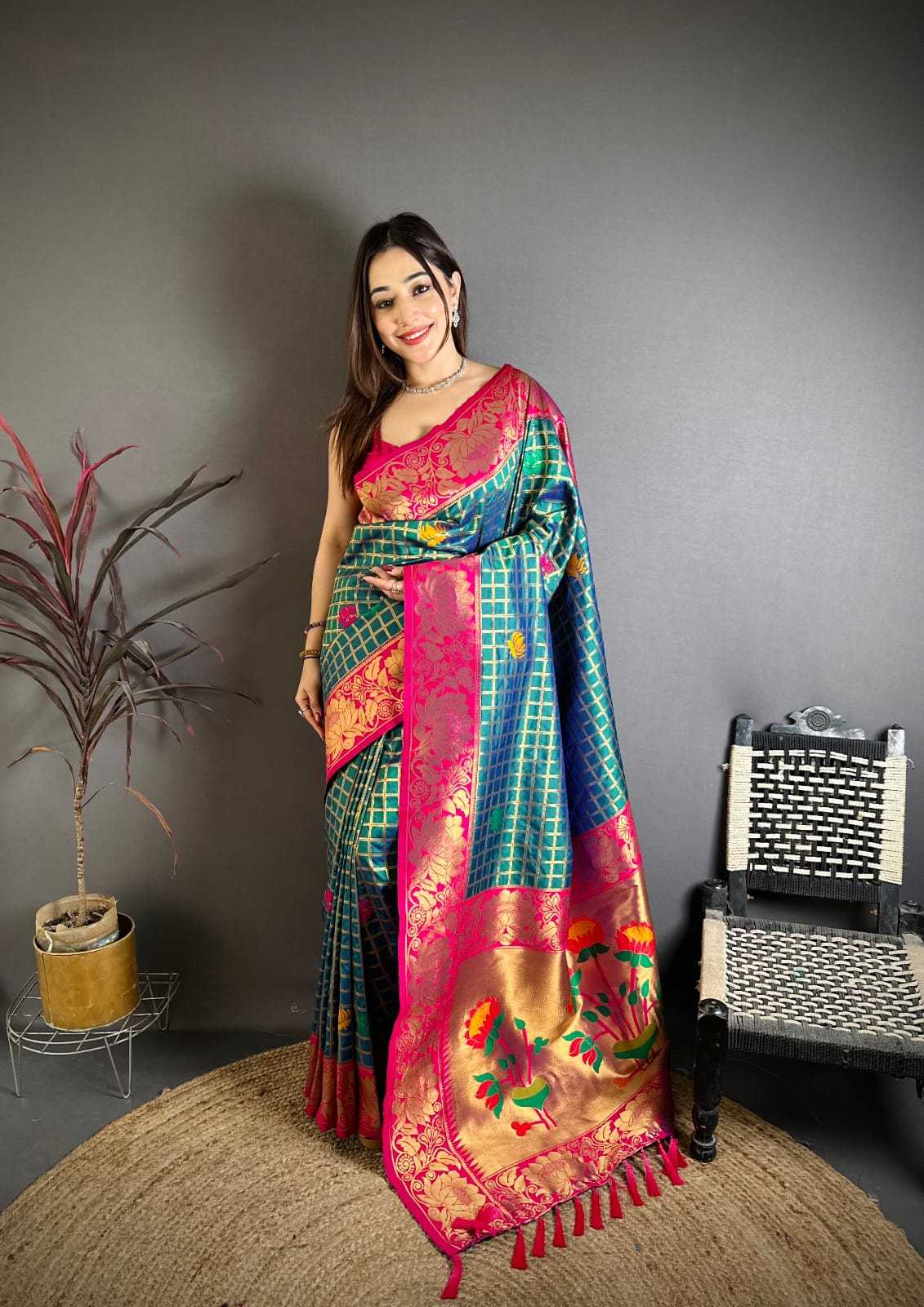 Ynf Paithani Silk KESH692 SIYA Silk Sarees Festive Collections Wholesale Paithani Sarees Silk Sarees With Contrast Pallu Silk Sarees With Blouse Manufacturer- Kapda Export