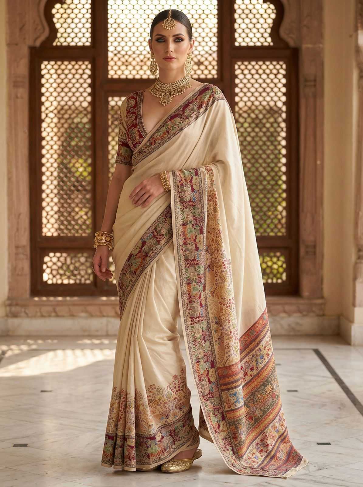 Ynf Pashmina KESH672 mor pashmeena Silk Sarees Wholesale Designer Silk Sarees Zari Border Silk Sarees Pashmina Silk Sarees Manufacturer- Kapda Export