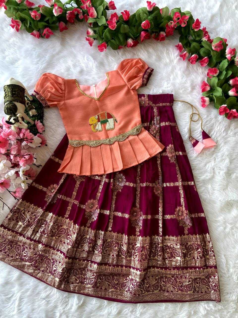 Ynf Pure Viscos RIN235 paavadai Kids Wear Wholesale Kids Lehenga Kids Traditional Outfits Kids Festive Wear Manufacturer- Kapda Export