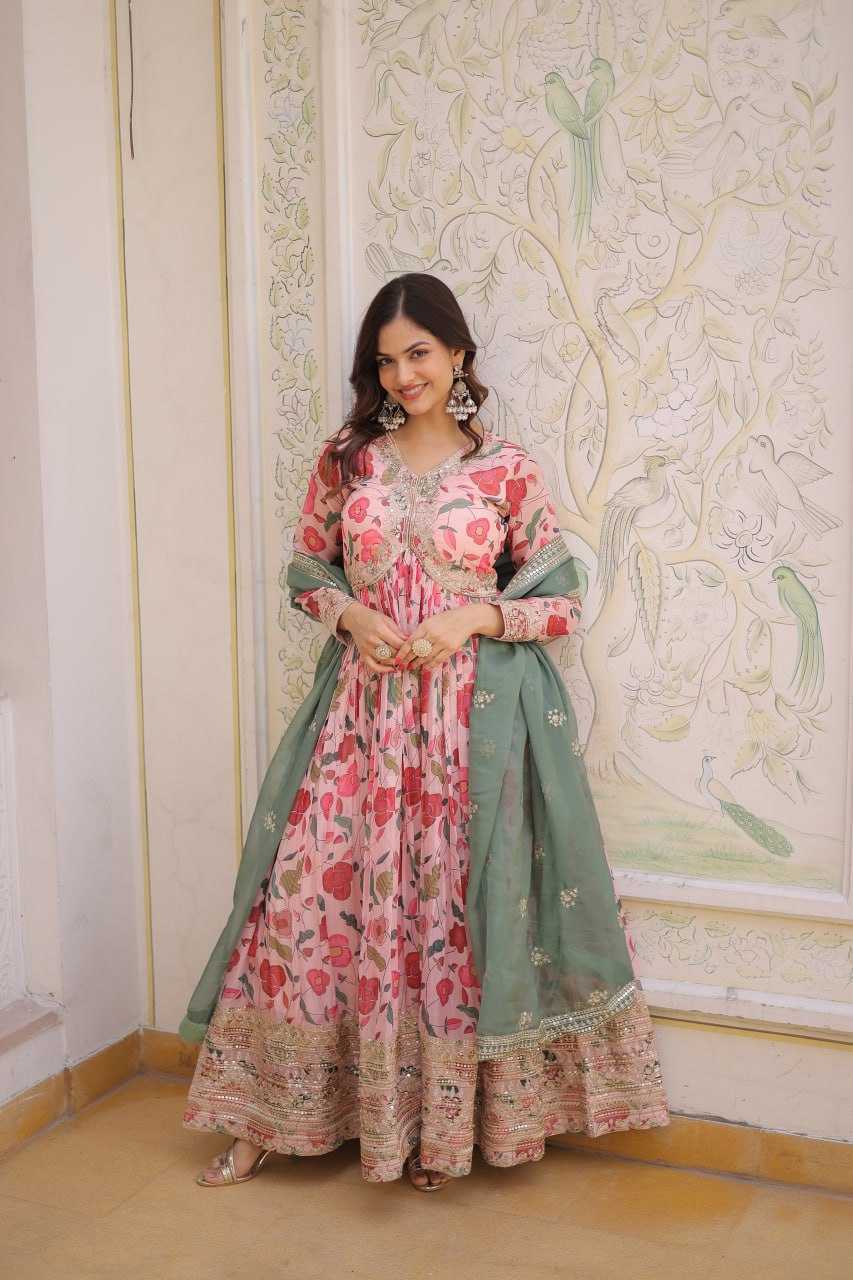 Ynf Russian Silk KESH489 1225 Gowns Wedding Collections Wholesale Printed Gowns Embroidery Gowns Silk Gowns Manufacturer- Kapda Export