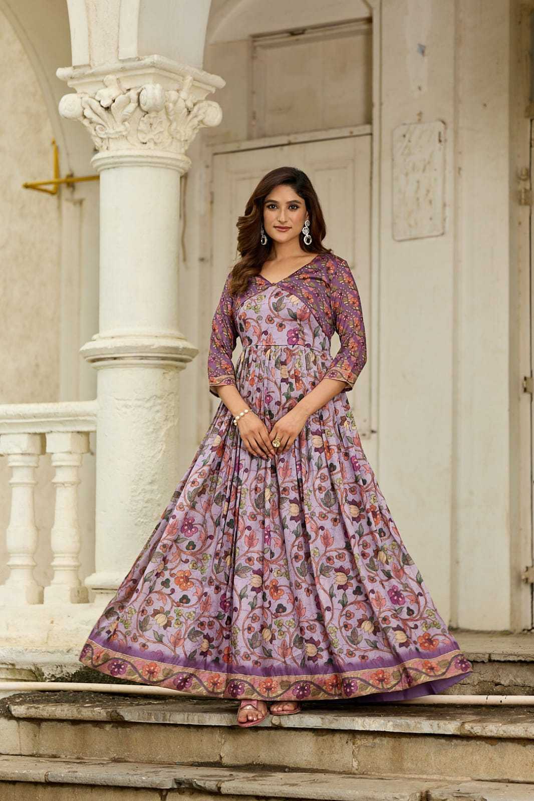 Ynf Silk KESH249 101 Gowns Festive Collections Plus Size Collections Wholesale Printed Gowns Silk Gowns Indo-Western Gown With Jacket Manufacturer- Kapda Export