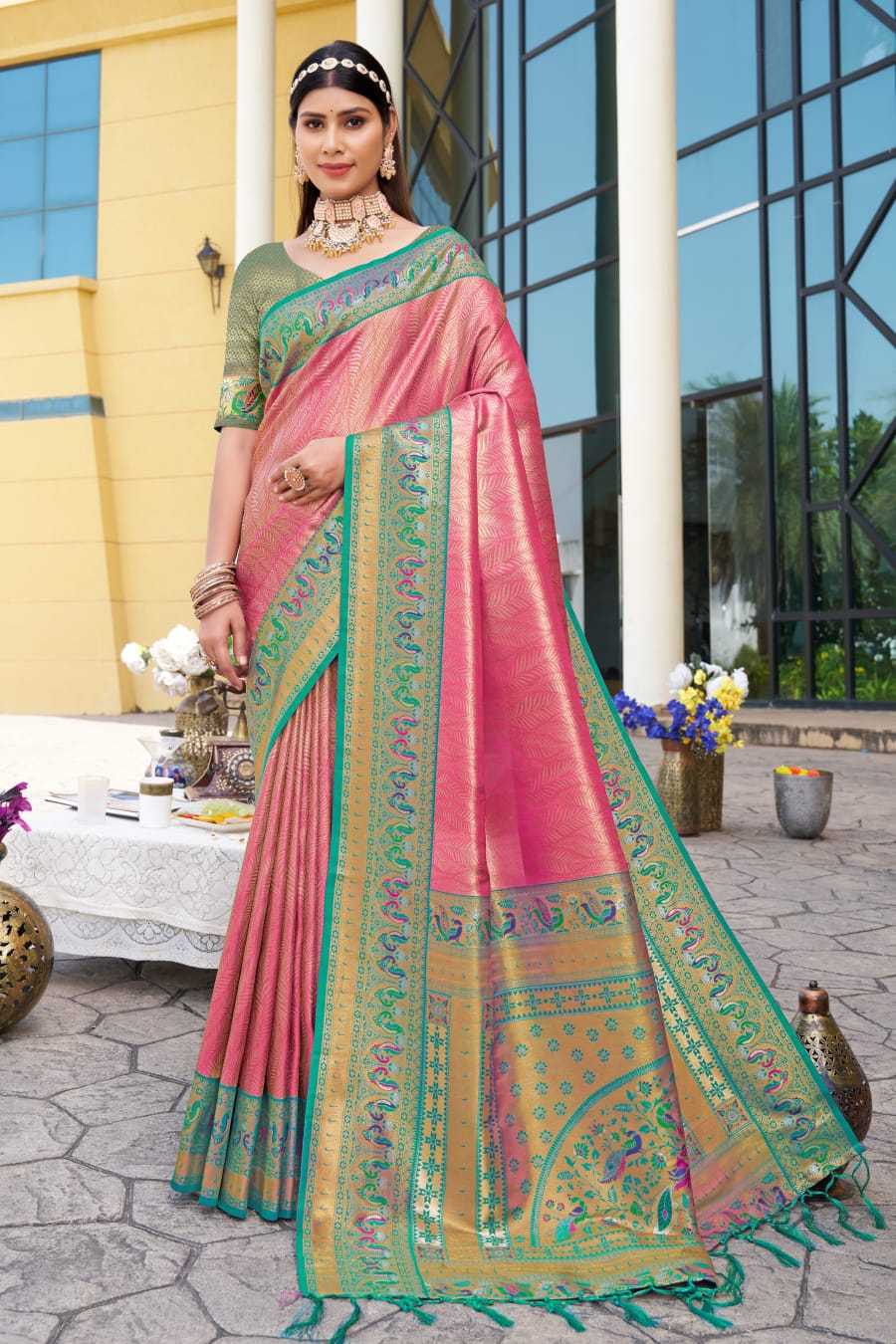 Ynf Tissue Silk KESH583 PALLAVI Silk Sarees Wholesale Paithani Sarees Soft Silk Sarees Silk Sarees With Contrast Pallu Manufacturer- Kapda Export